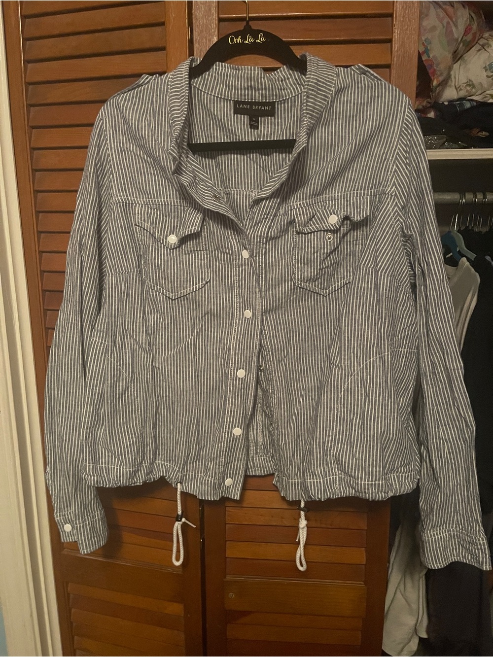 Lane Bryant Navy and White Striped Button-Front Jacket